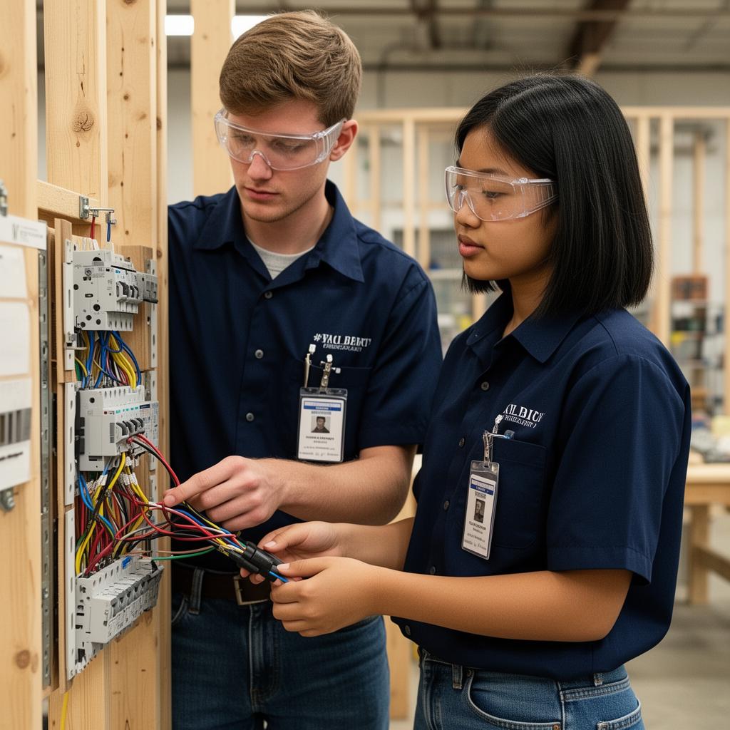 Student working with conduit in workshop