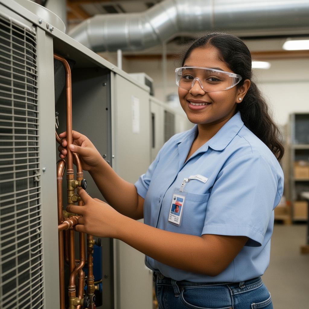 Student diagnosing commercial refrigeration unit