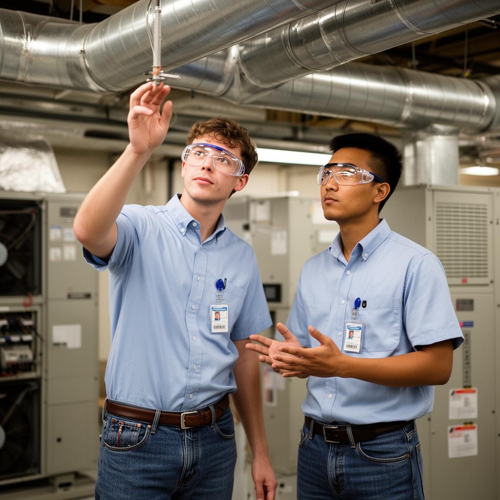 Student brazing copper refrigerant pipes
