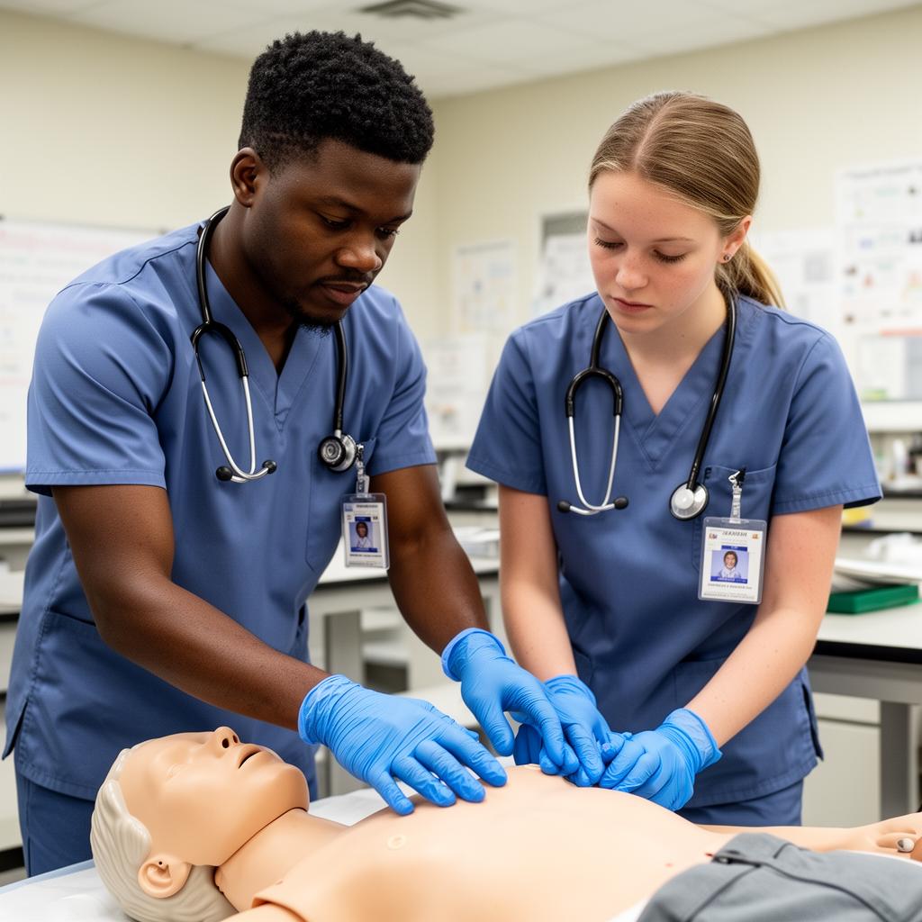 Students practicing phlebotomy techniques