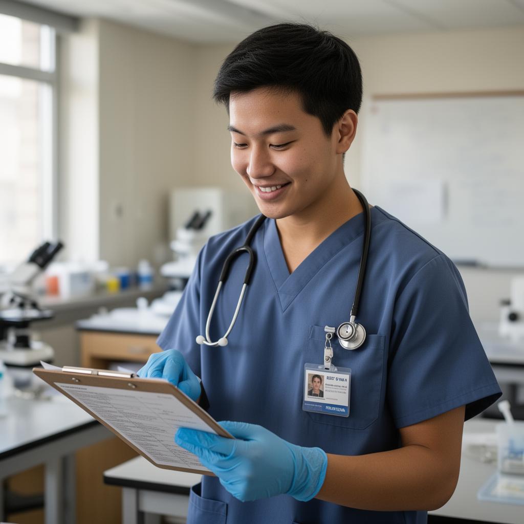 Student performing EKG procedure on patient