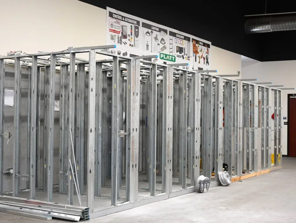 Metal framing construction lab inside National Career Education's Citrus Heights campus