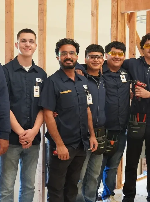 NCE Electrician program students at the framing lab